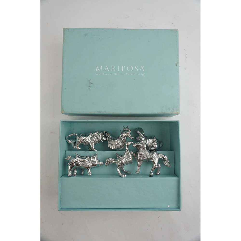 Mariposa Carousel Candle Holders Set of 6 Silver Metal Animals 1220 Excellent